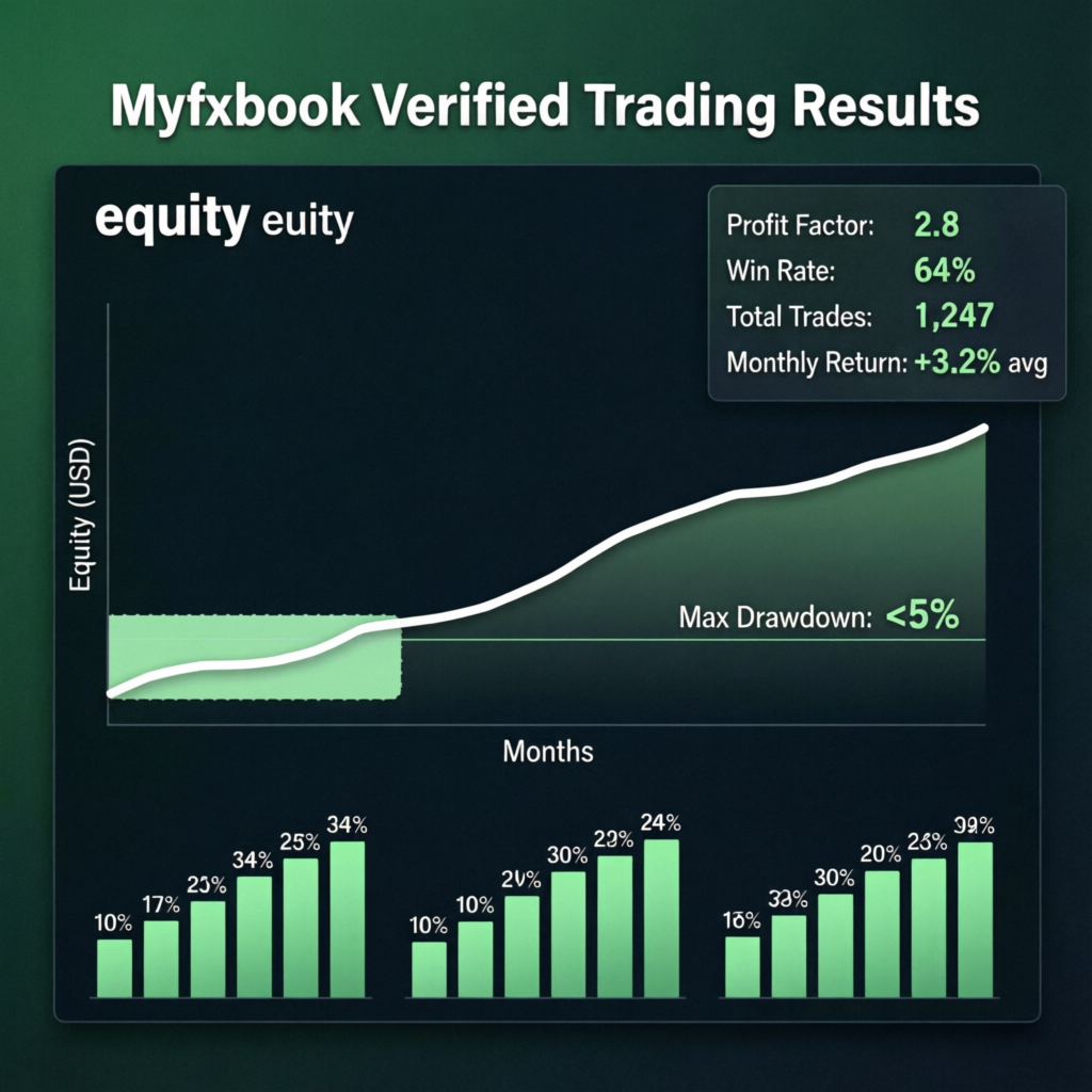 Myfxbook verified trading results showing consistent monthly returns
