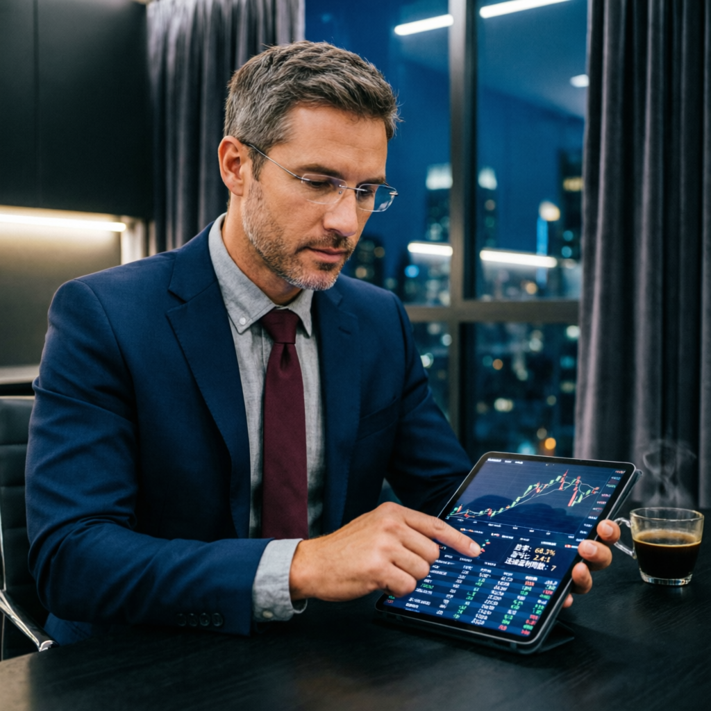 Professional trader analyzing consistency rule on tablet