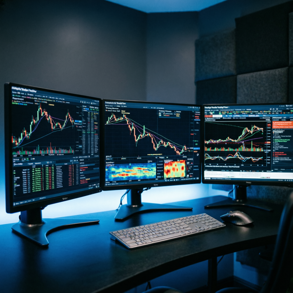 Professional multi-monitor futures trading setup