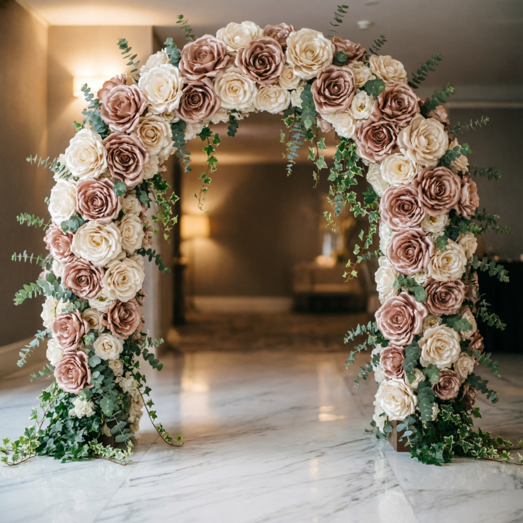 Mauve floral arch entrance
