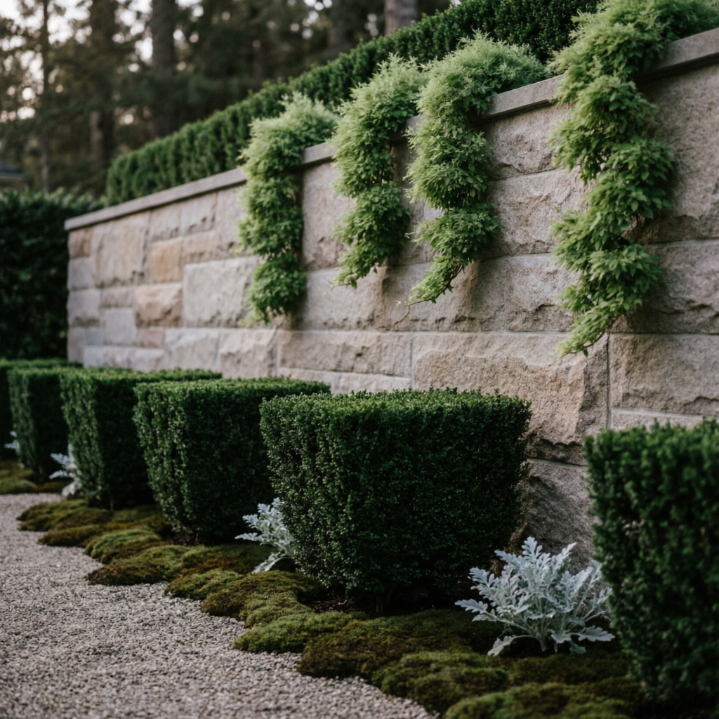 Structural retaining wall and hedges