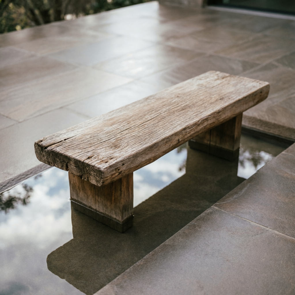 Natural stone patio and bench