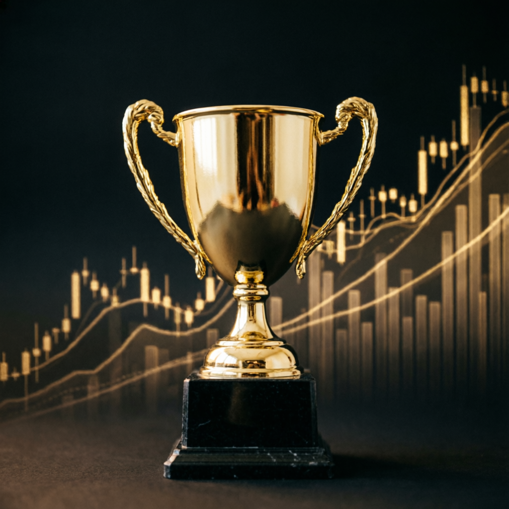Gold trophy representing trading success