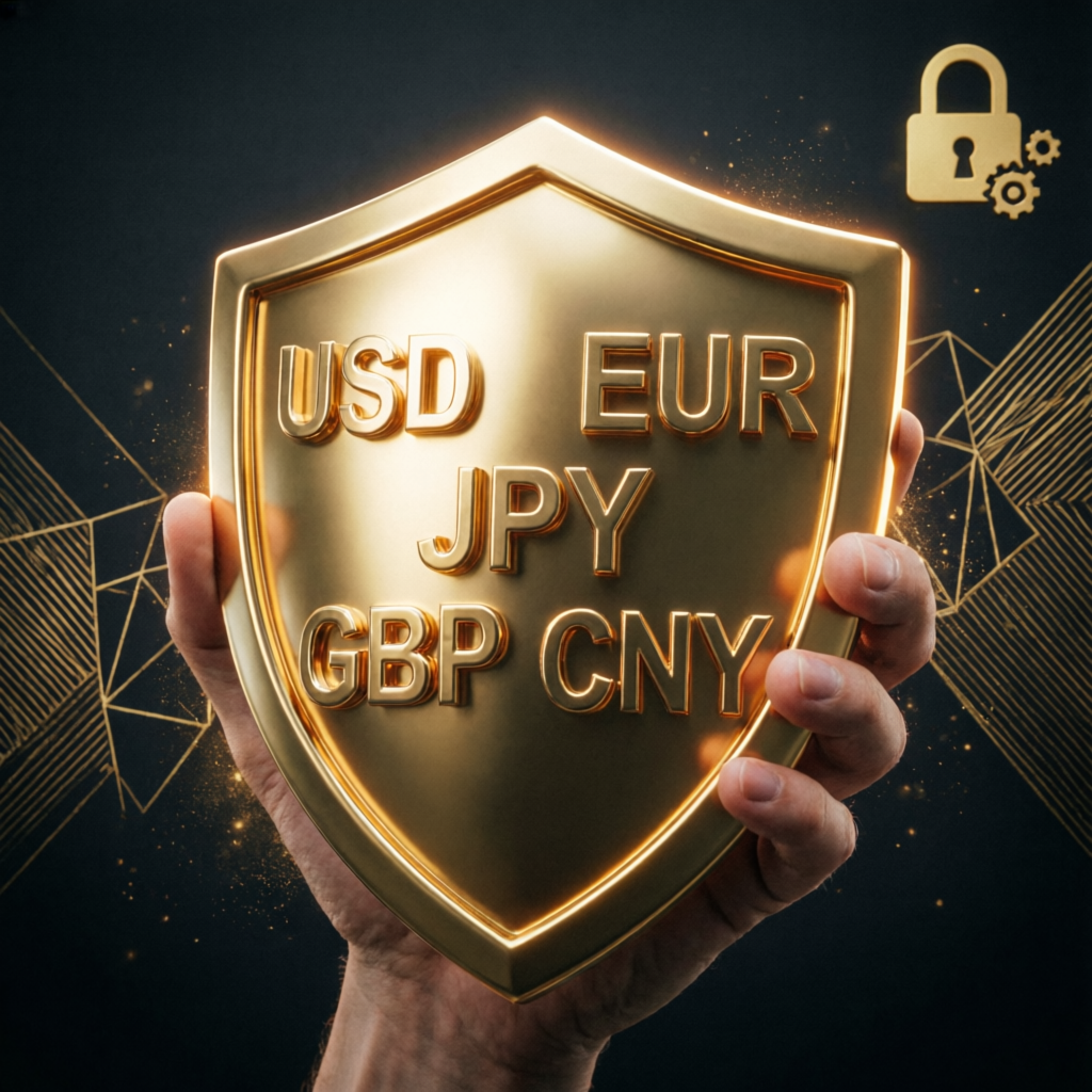 Risk management shield protecting forex currency trading capital