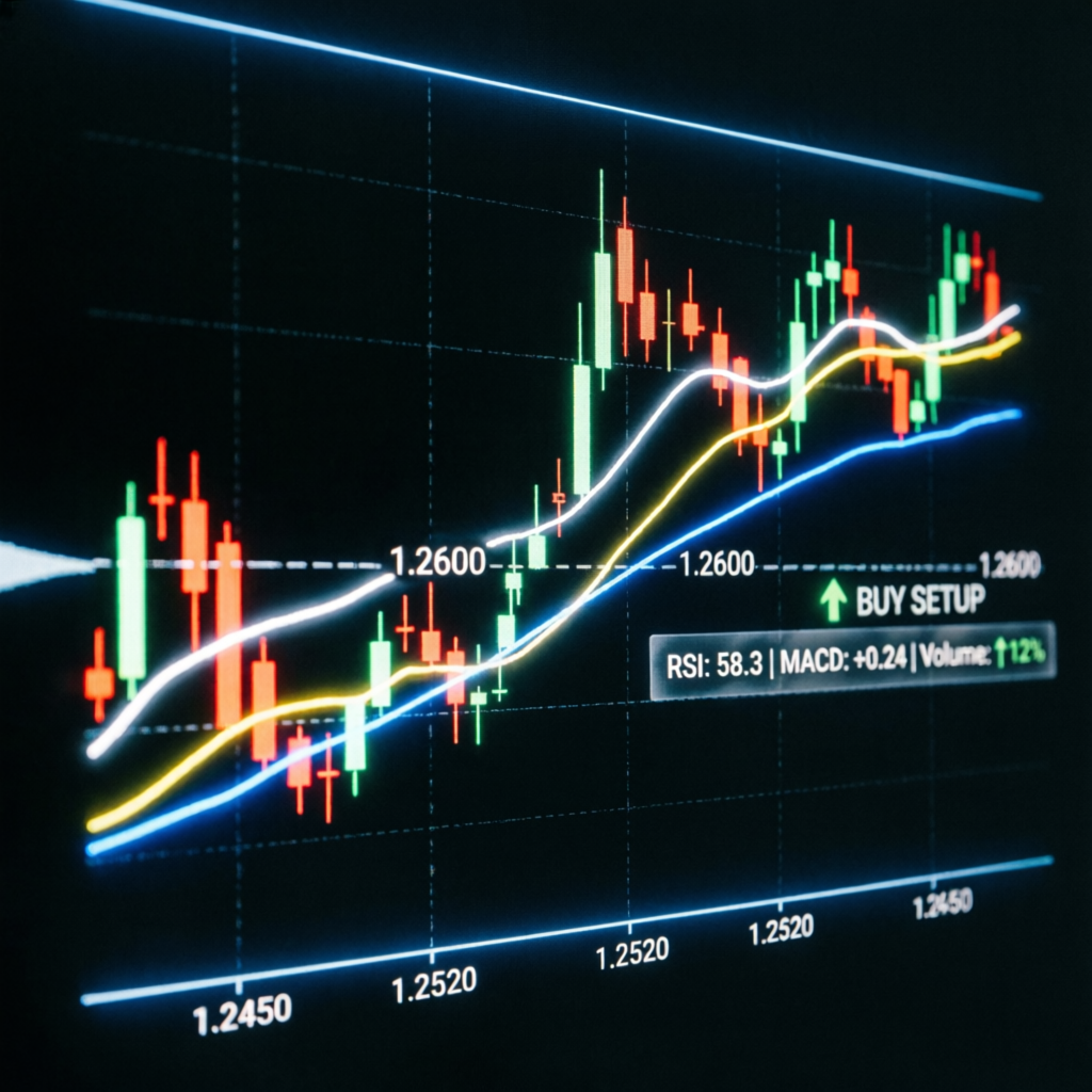 Advanced technical analysis chart with buy setup indicators