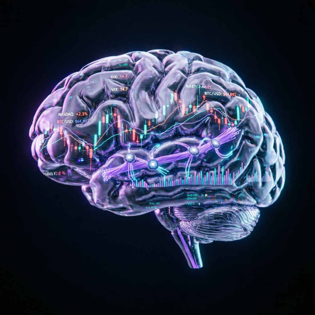 AI neural network brain analyzing financial trading data for Apex evaluation strategy