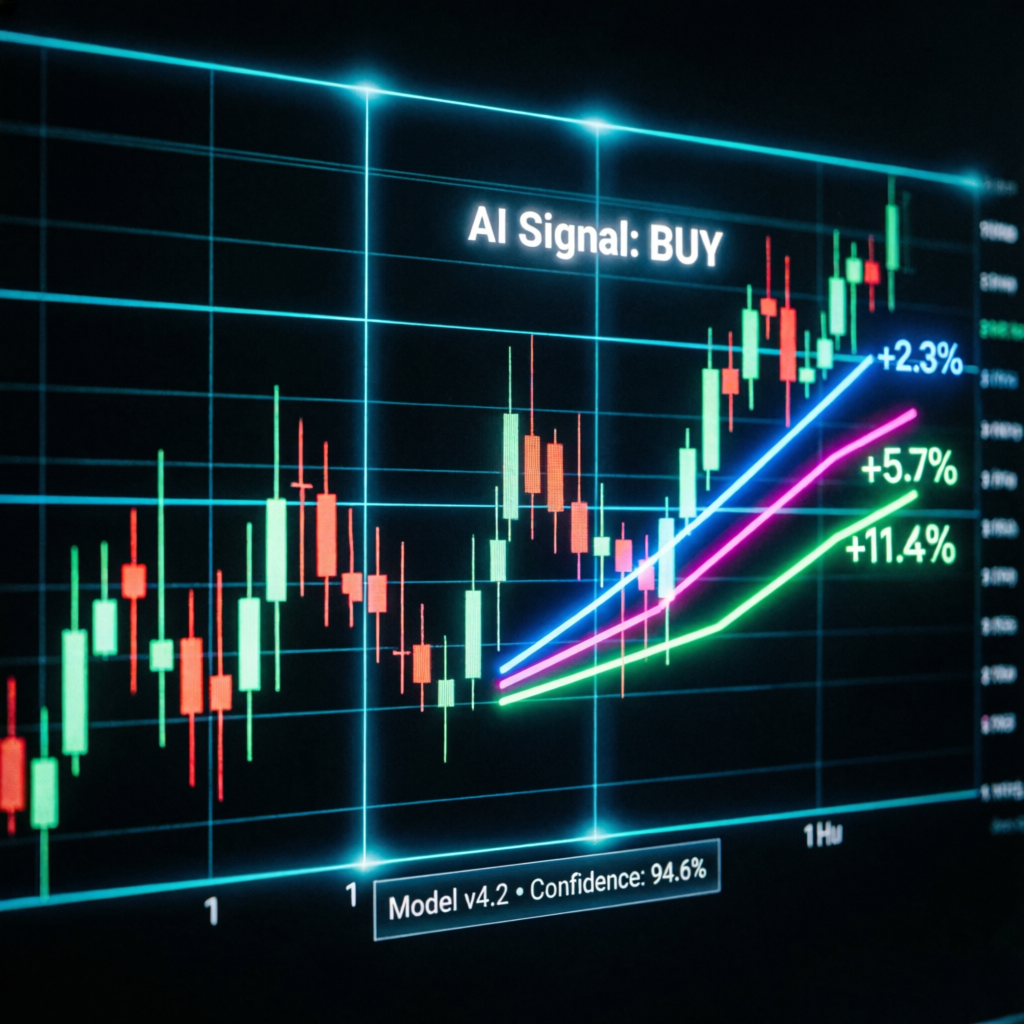 AI signal buy indicator on candlestick chart for Apex trading strategy