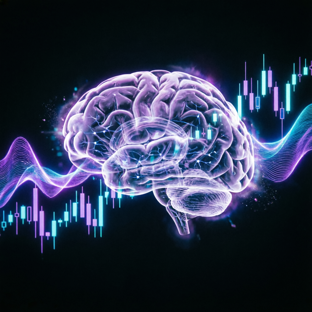 Trading psychology brain visualization with financial charts for Apex success