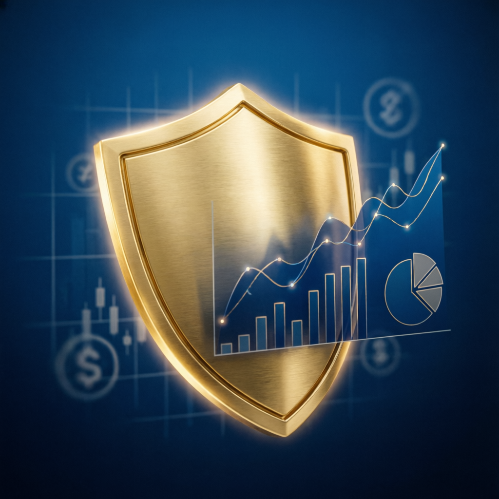Risk management and account protection concept with golden shield