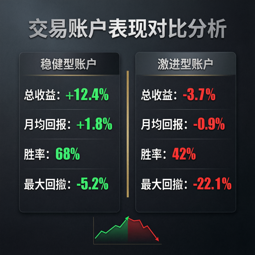 Trading account performance comparison showing profits and losses