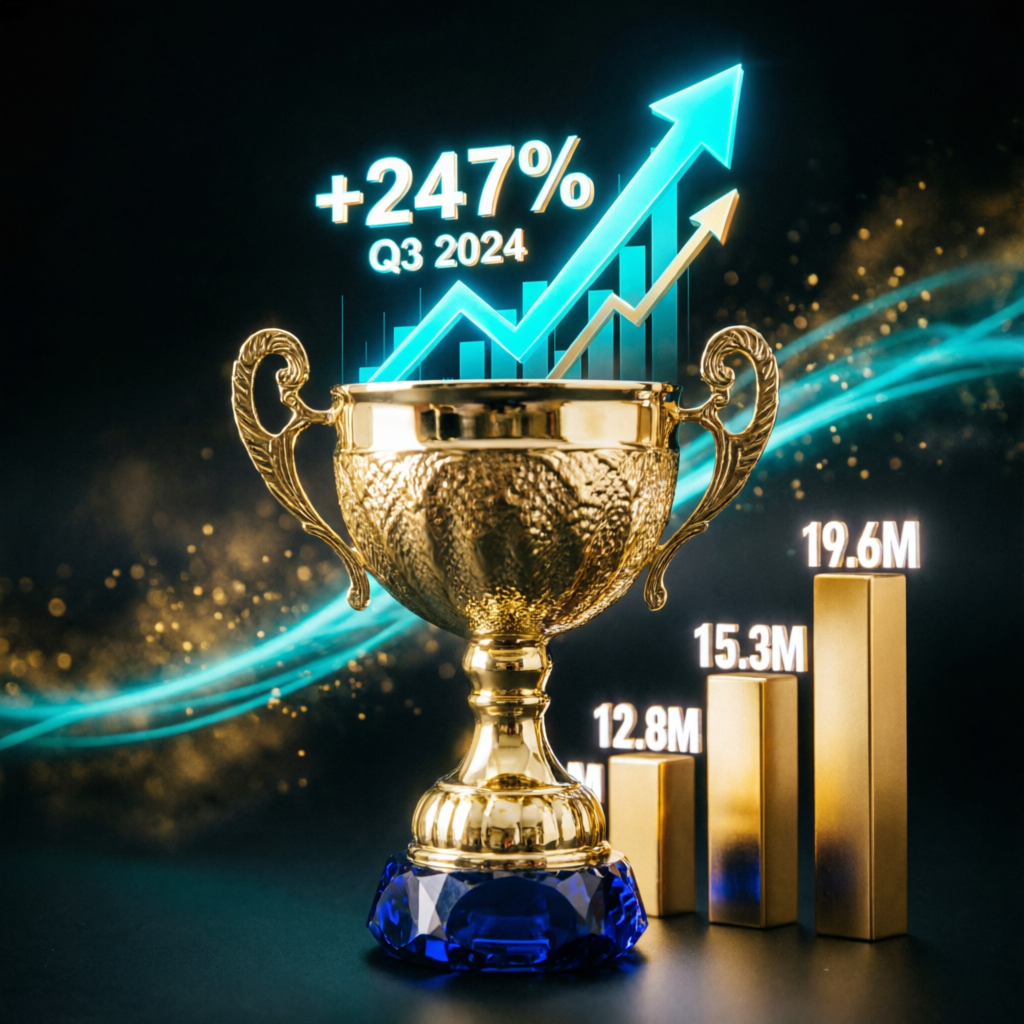 Trading success trophy with profit growth visualization