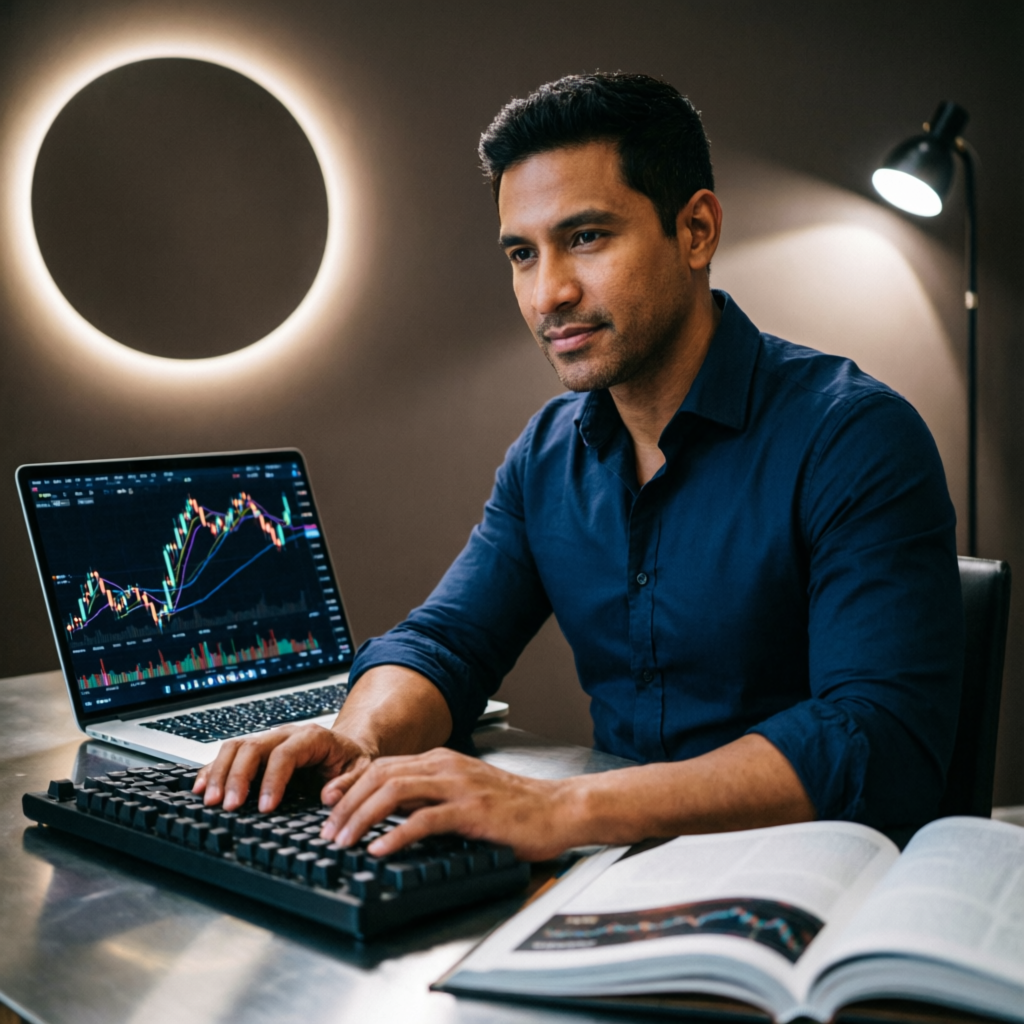 Professional trader working on The5ers Challenge evaluation with focused analysis