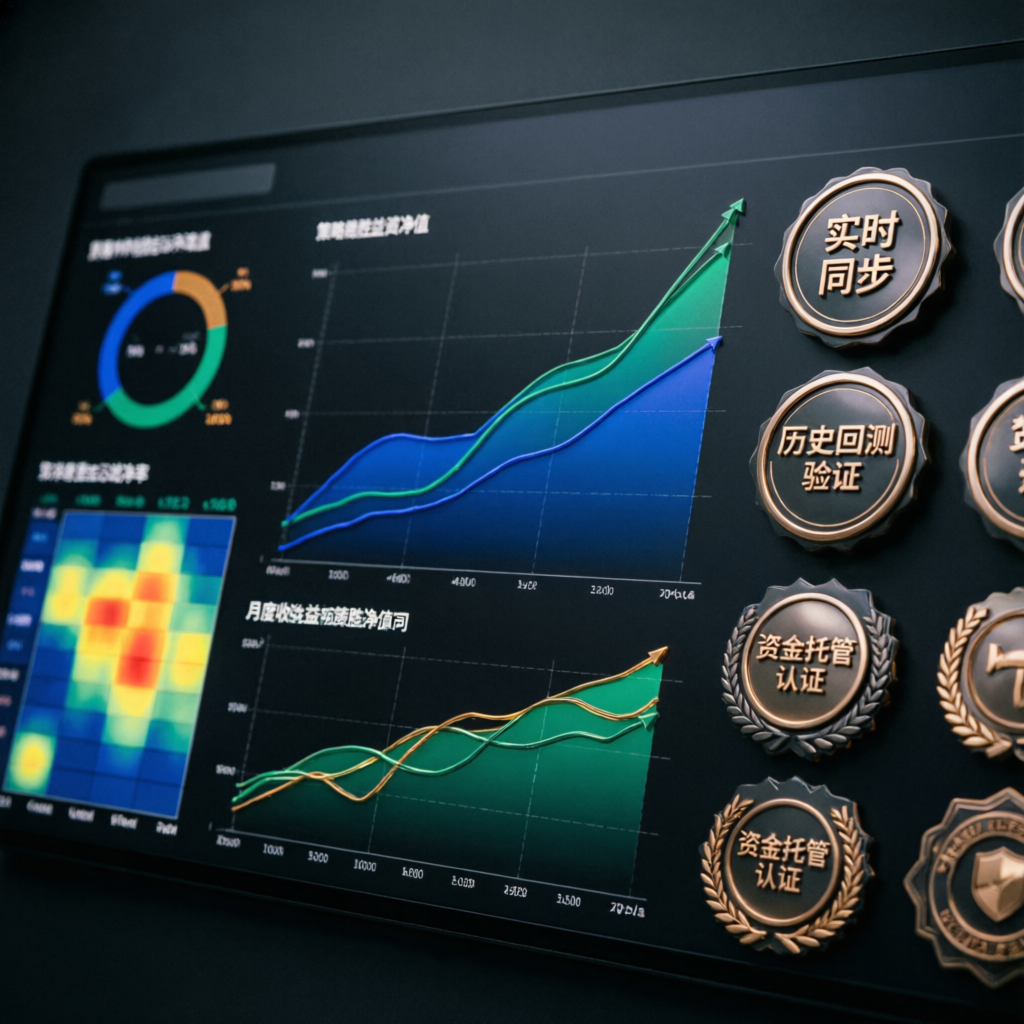 Trading dashboard showing verified portfolio results with profit growth charts