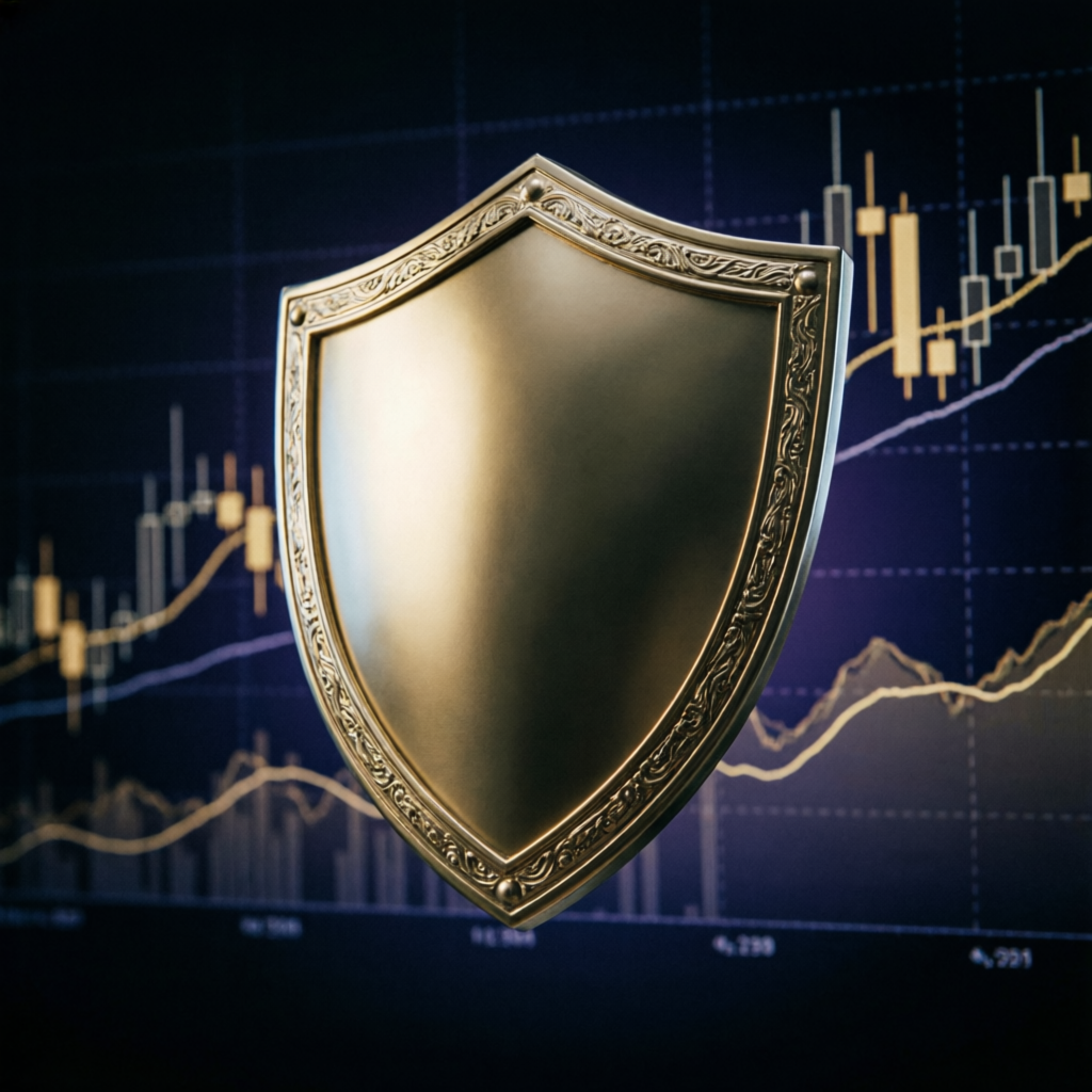 Golden shield representing risk management and capital protection in forex trading
