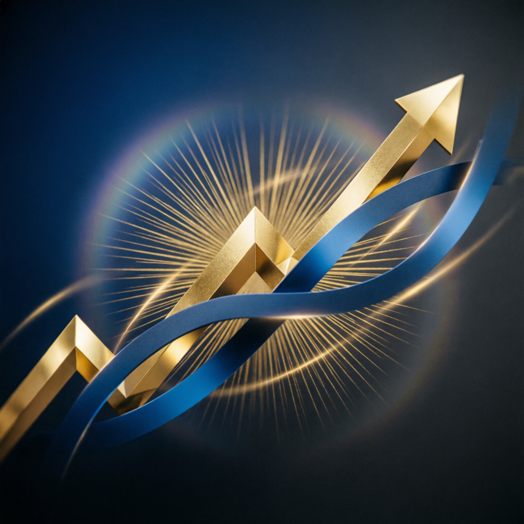 Premium financial success visualization with rising arrow and gold elements