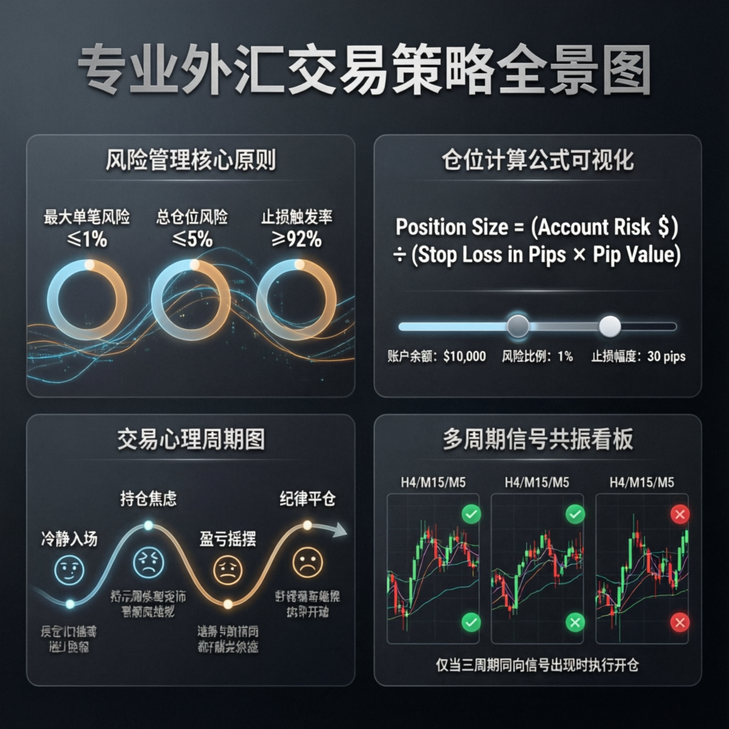 Professional forex trading strategy and risk management visualization