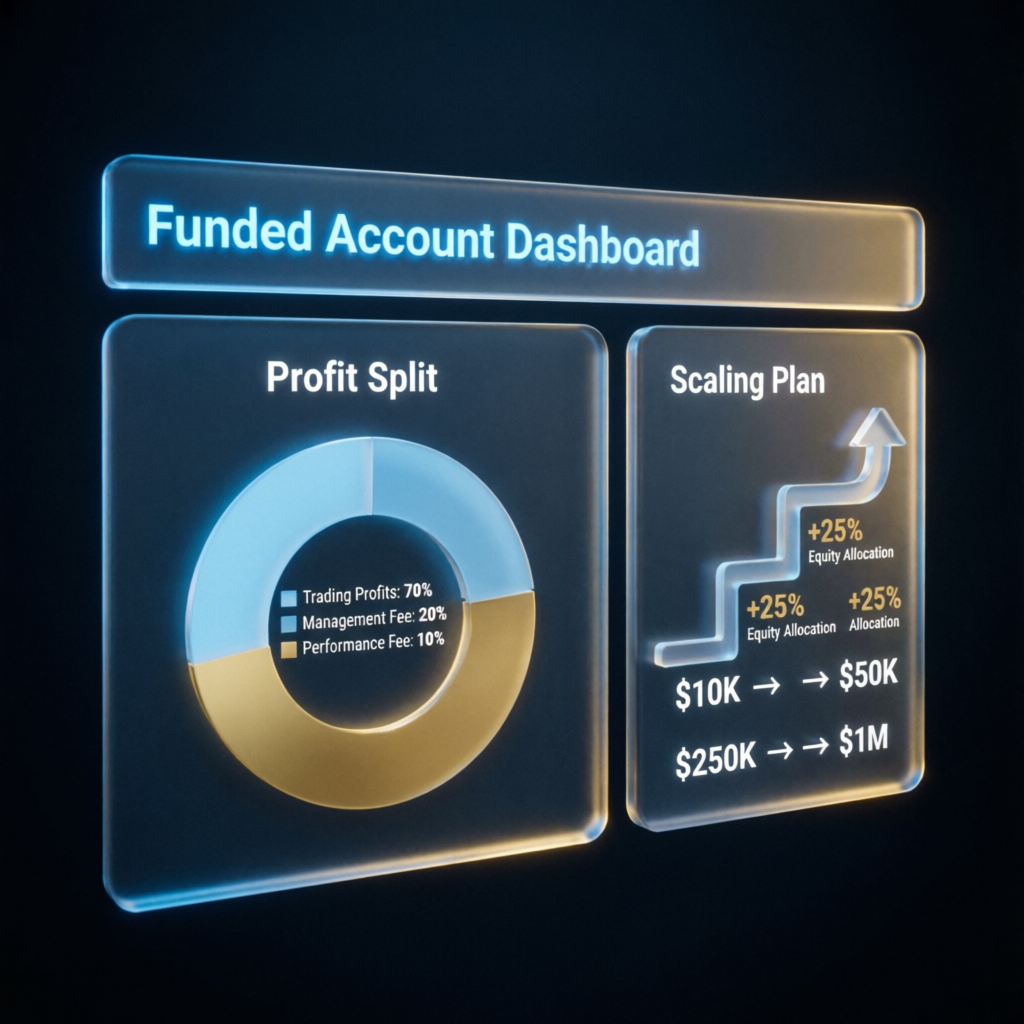 Funded Account Dashboard showing profit split and scaling plan for My Funded Futures