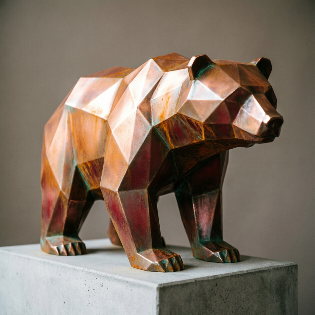 Металлическая low-poly скульптура медведь из кортеновской стали, каталог