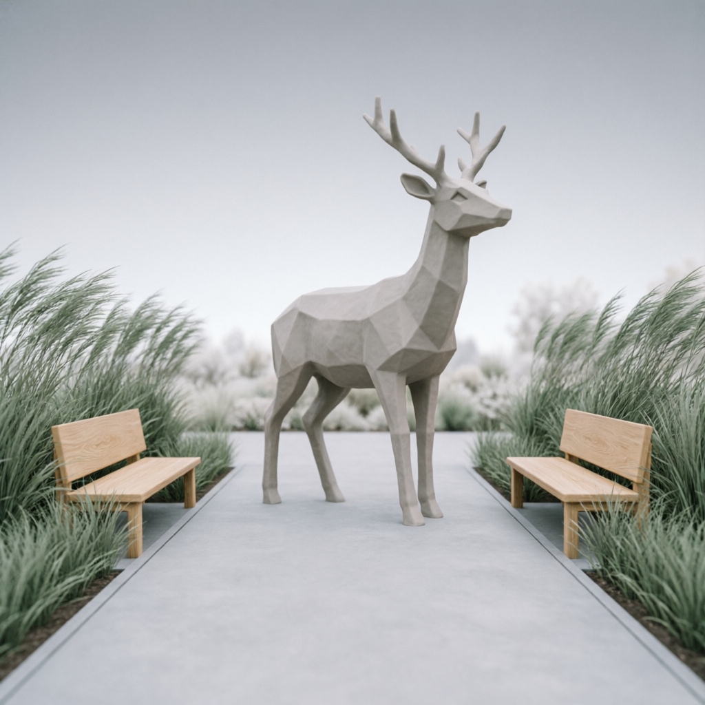3D-визуализация скульптуры оленя в проекте благоустройства