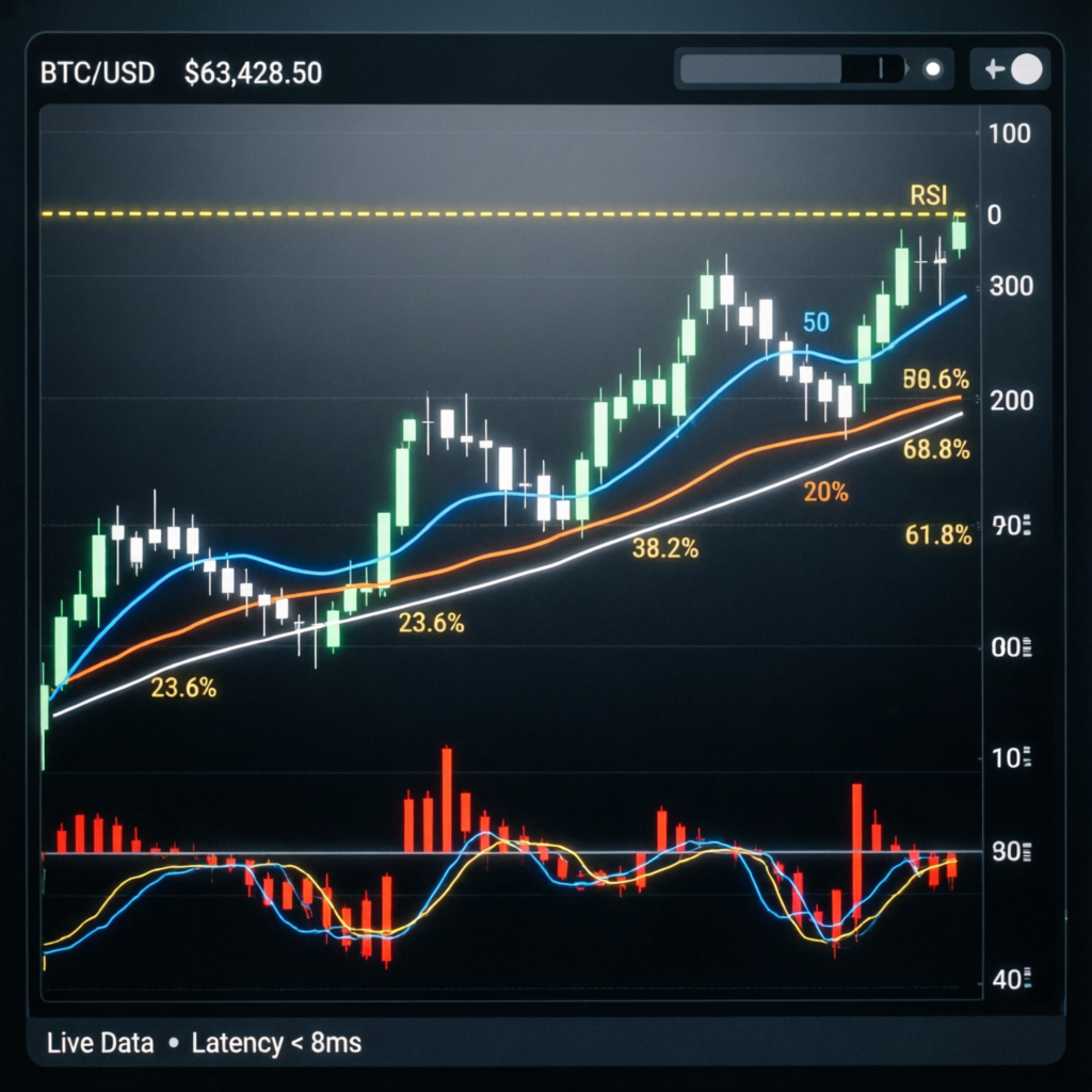Advanced trading strategy visualization with technical analysis indicators