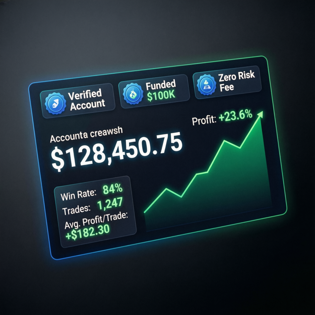 Funded account dashboard showing verified trading profits