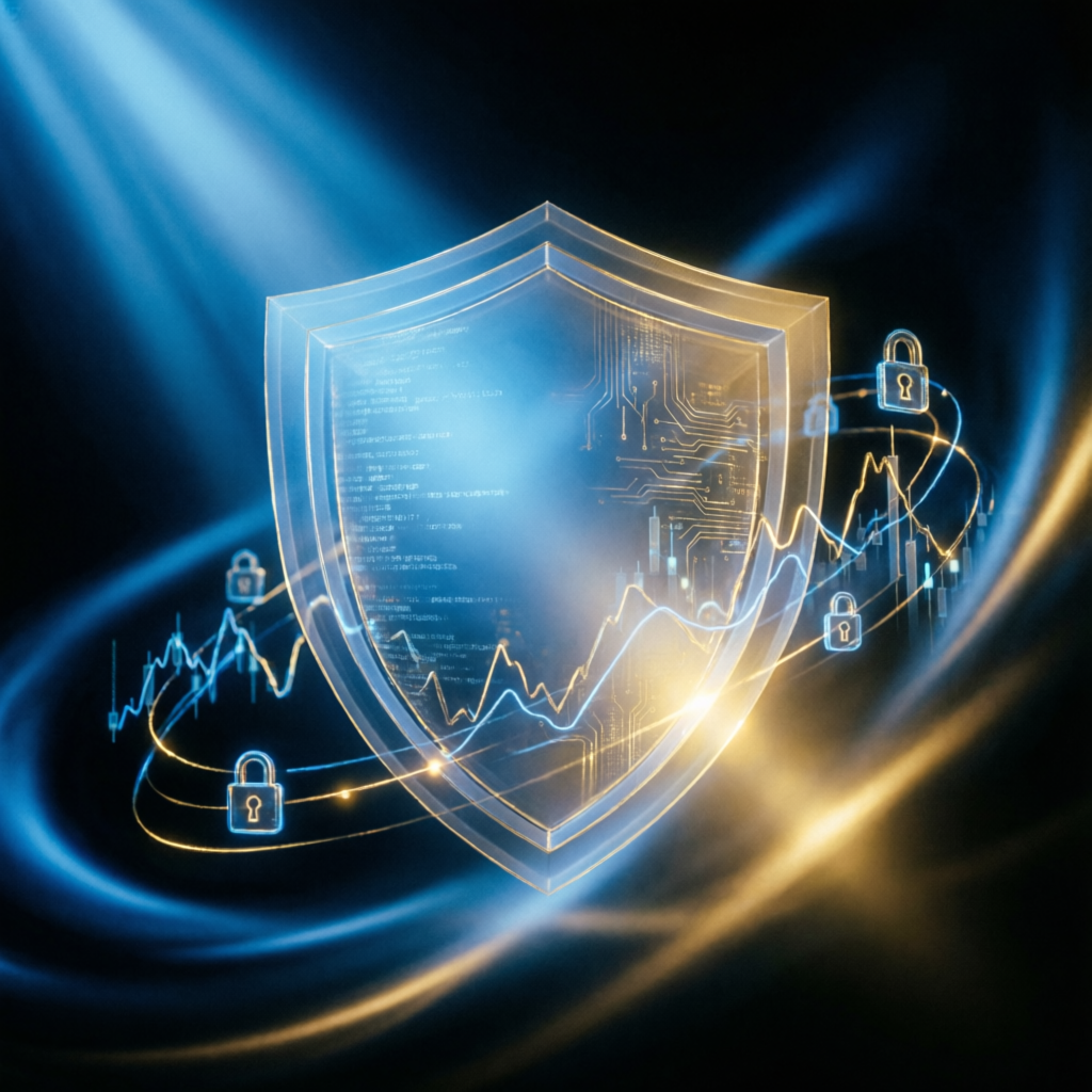 Risk management and security shield protecting trading accounts and capital