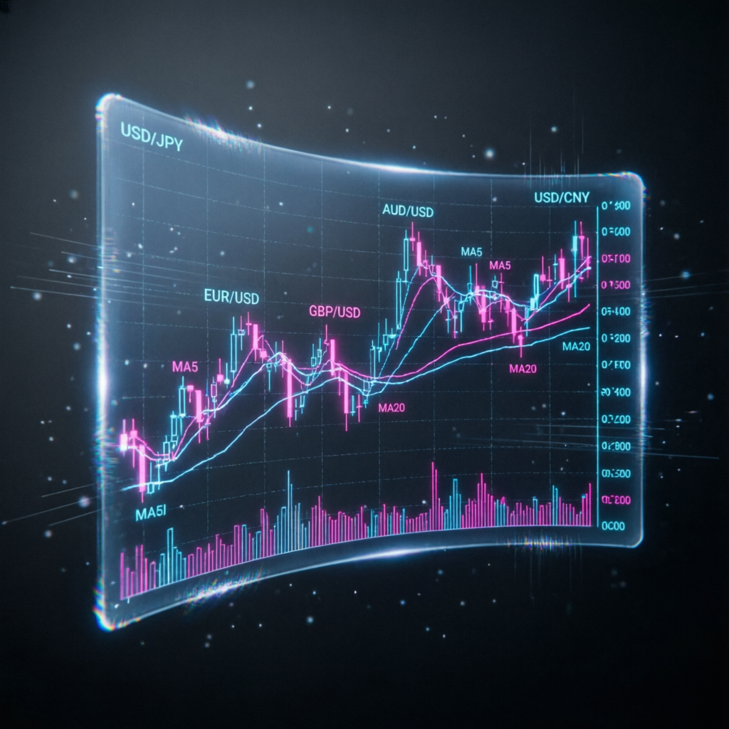 Advanced forex trading strategy visualization with multiple currency pairs and technical indicators
