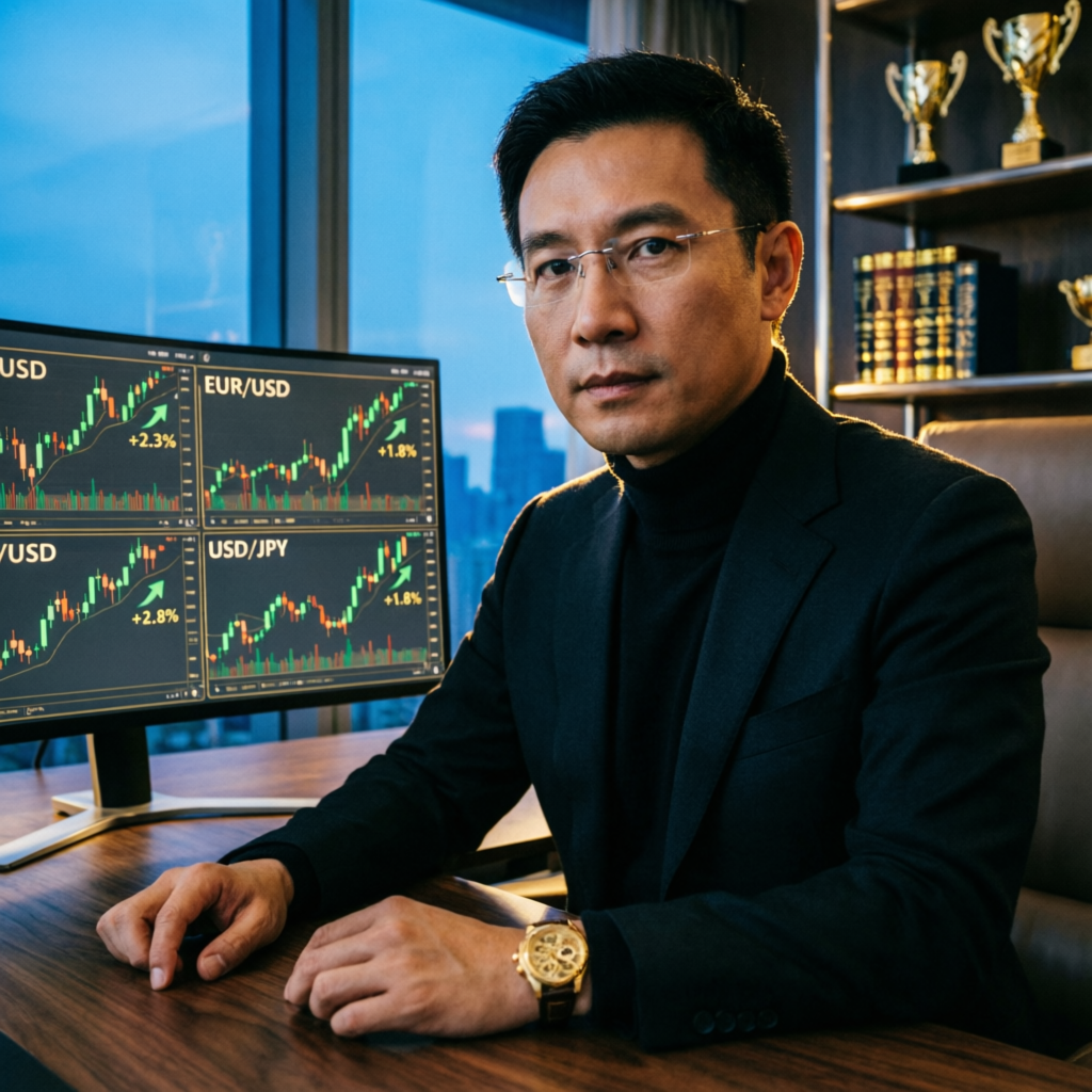 Professional forex trader with multiple currency pair charts