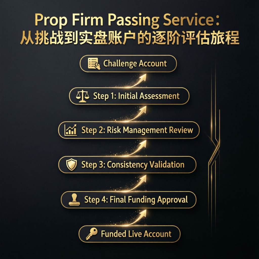 Prop firm passing service process flow from challenge to funded account