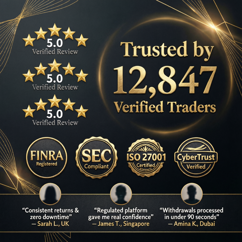 Client testimonials and trust badges with verified reviews