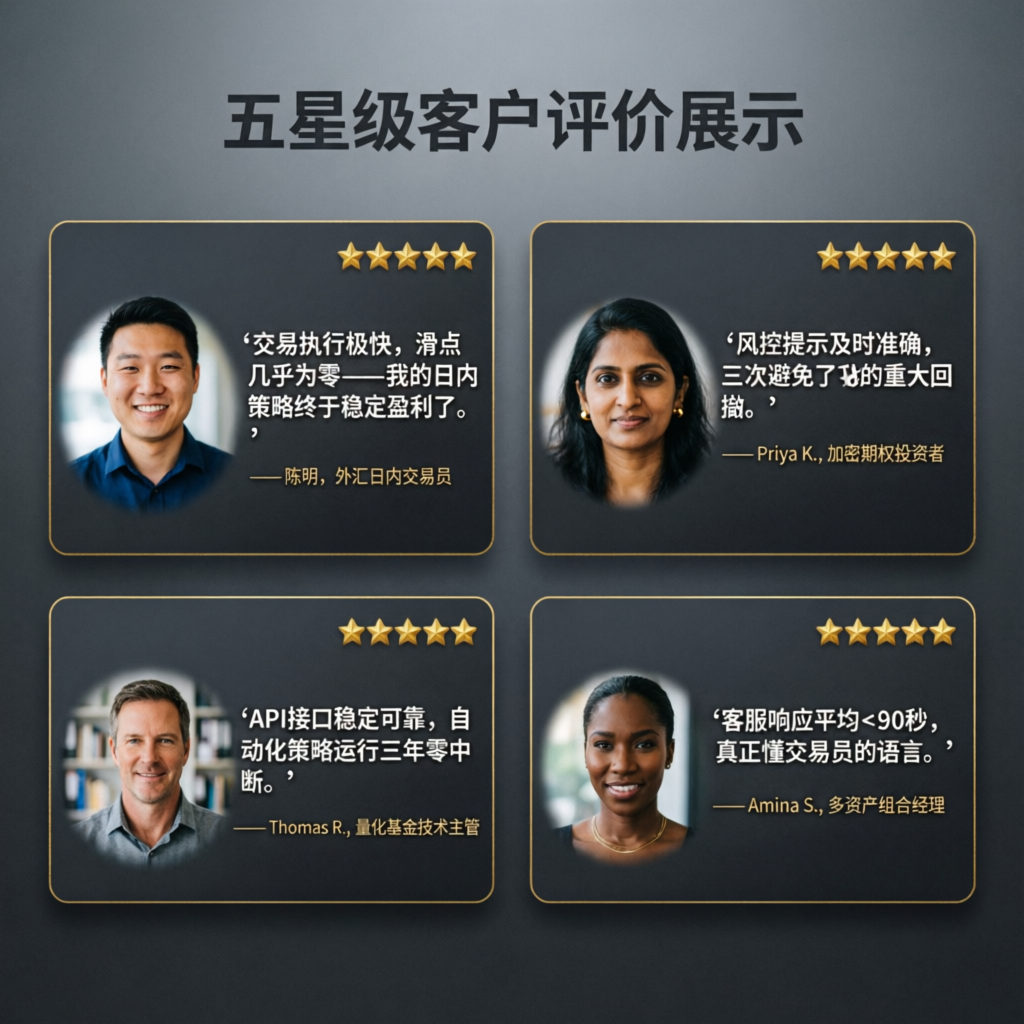 Client testimonial reviews showing 5-star ratings for PFM Capitals prop firm passing service