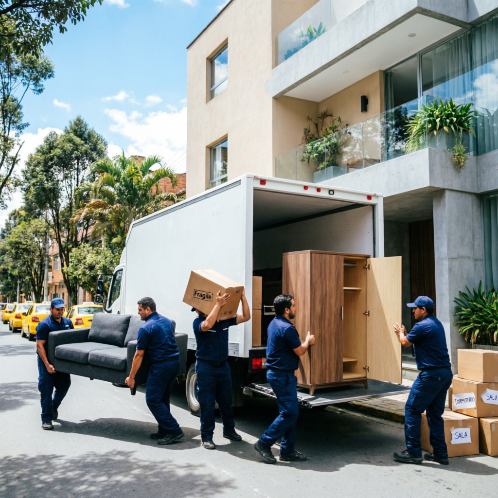 Transporte de Muebles profesional en Bogotá con camión y personal uniformado