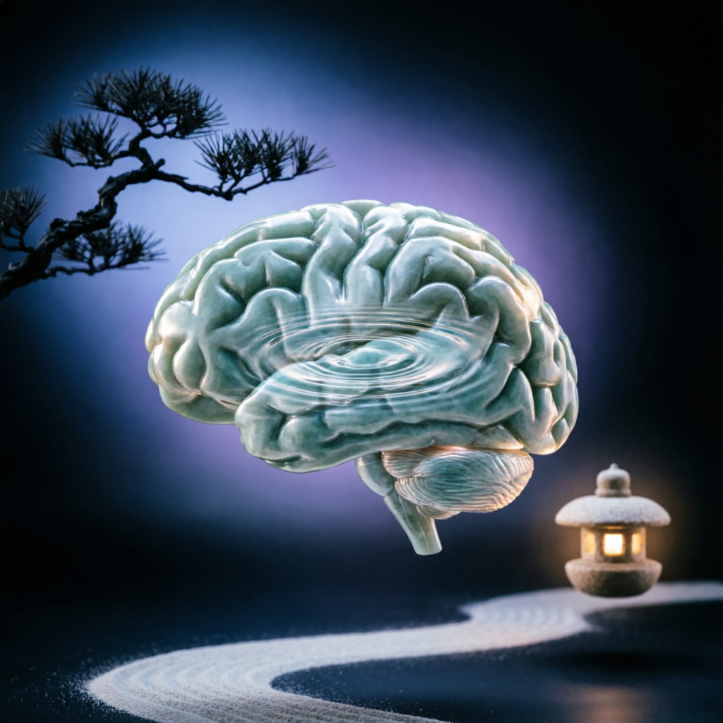 Trading psychology concept with calm mind and zen elements