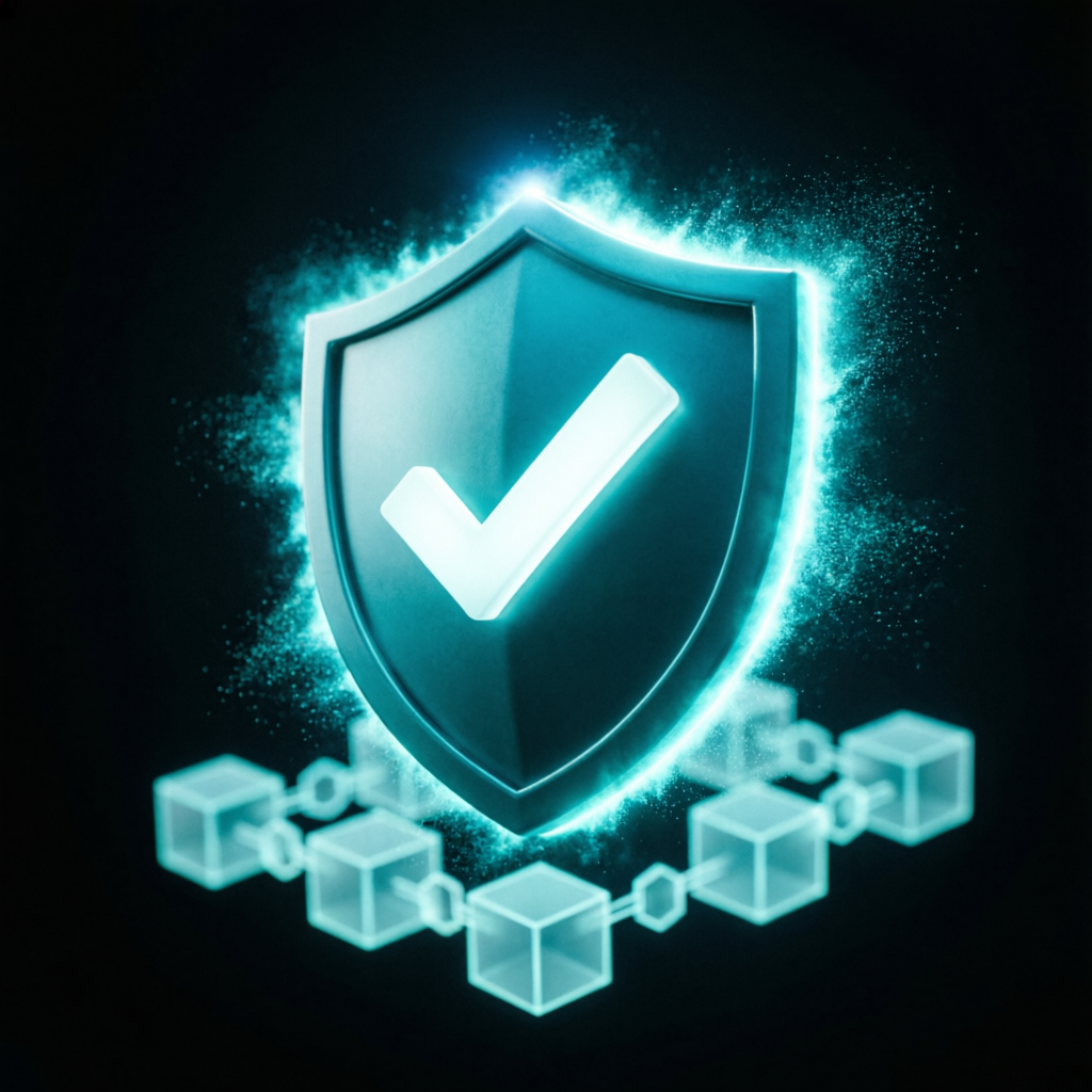 Digital shield with checkmark representing security and trust