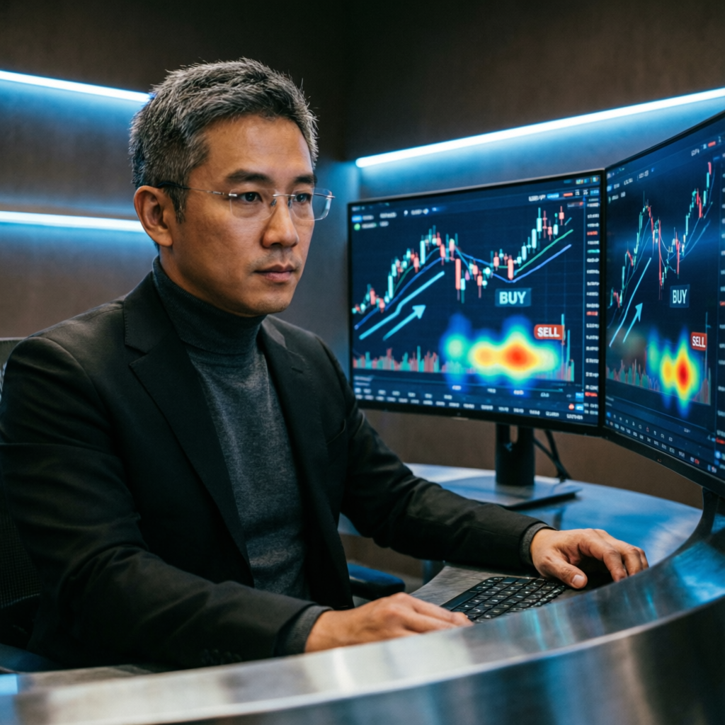 Professional trader analyzing Topstep futures charts on multiple monitors