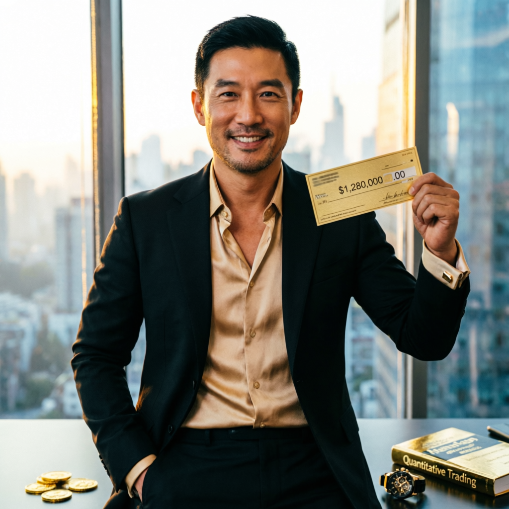 Successful trader celebrating payout with golden check representing Topstep profits