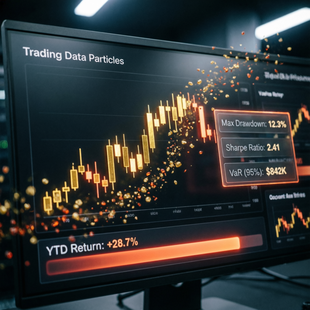 Institutional trading data visualization with equity curve and risk management indicators
