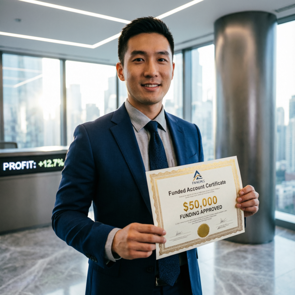 Trader holding funded account certificate success