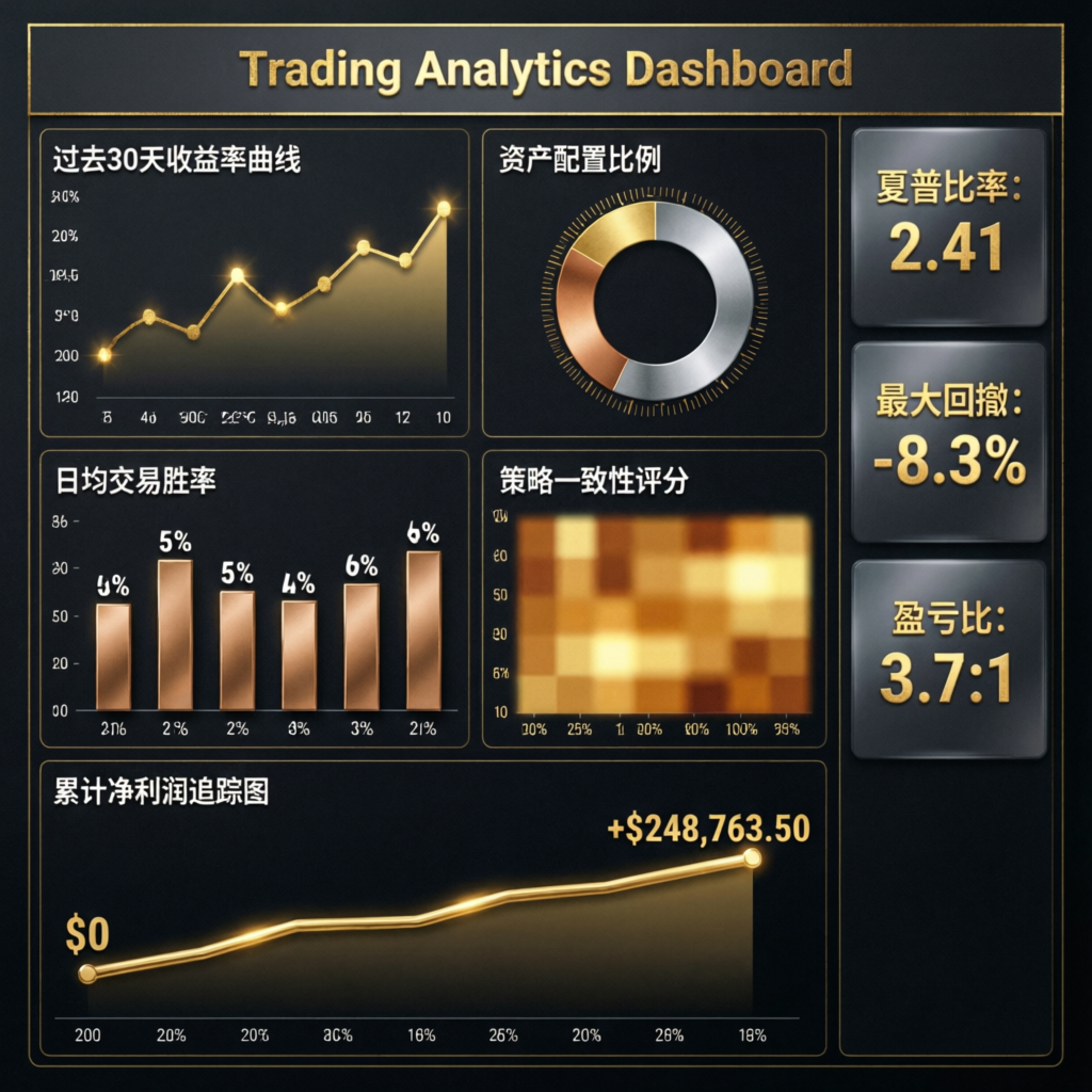 Trading analytics dashboard showing performance metrics
