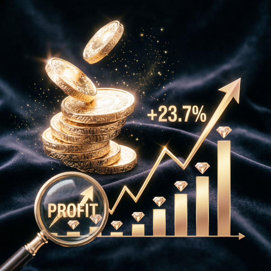 Trading profit success with gold coins and growth chart