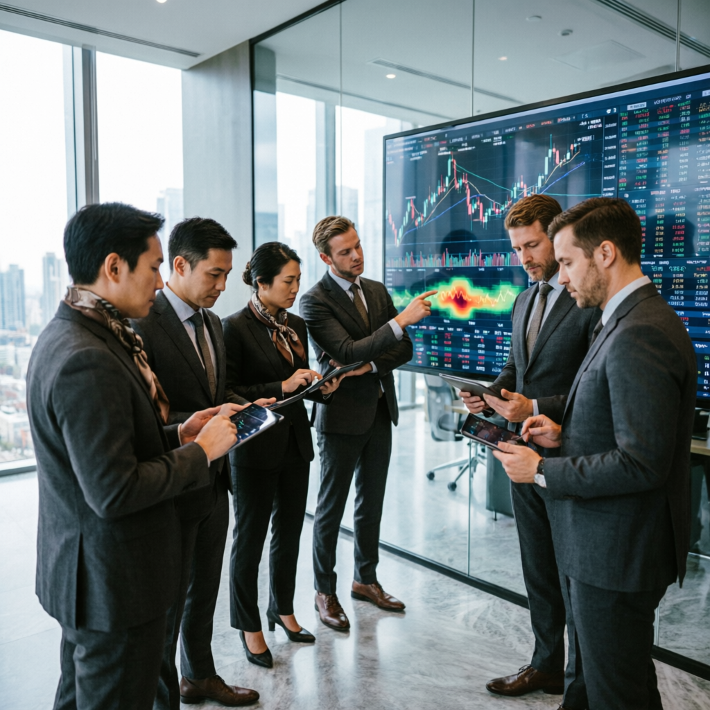 Professional team of prop firm traders collaborating