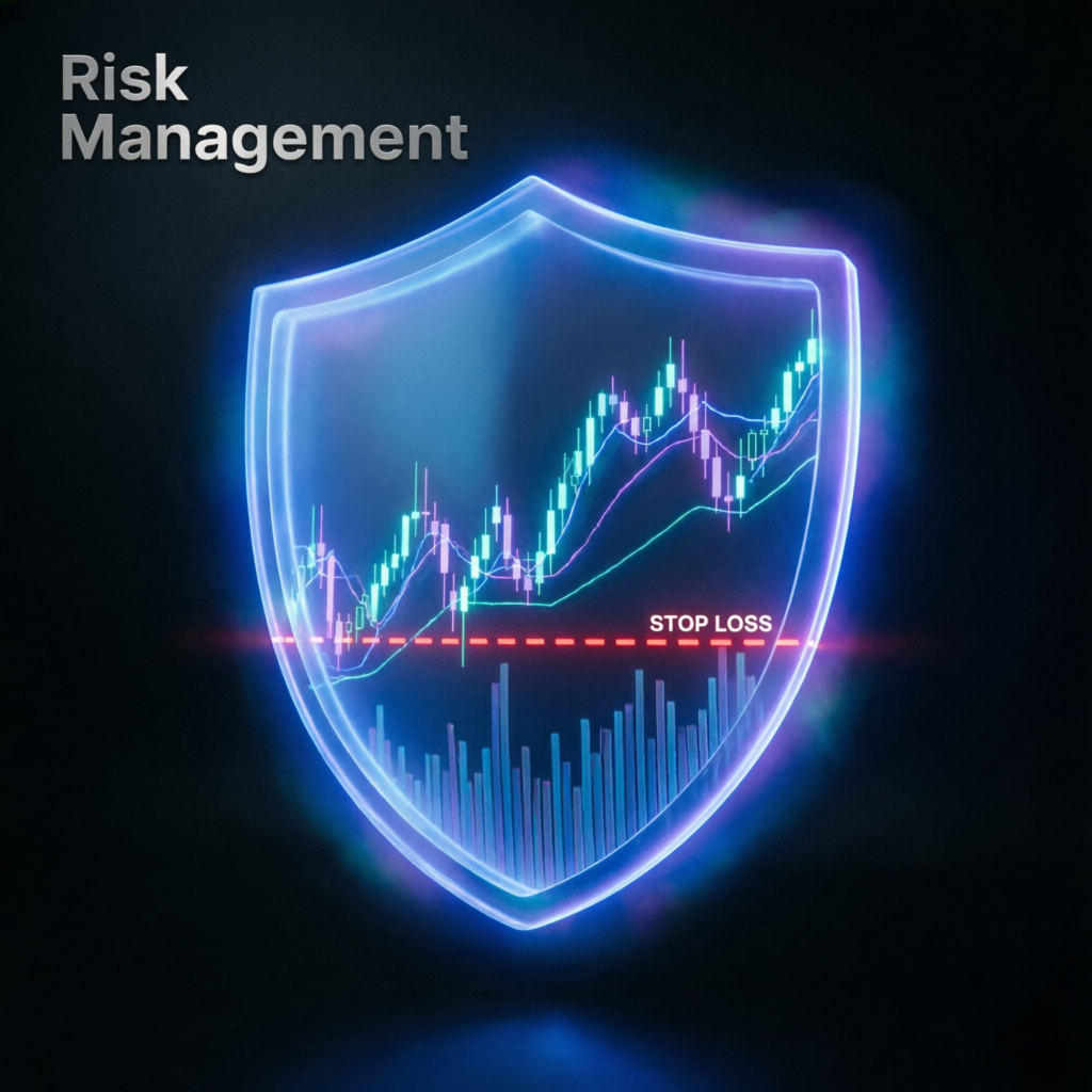 Risk management shield protecting trading account from drawdown