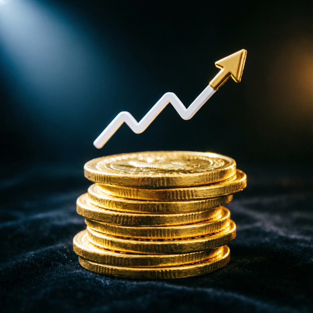 Trading profits and payouts concept with golden coins