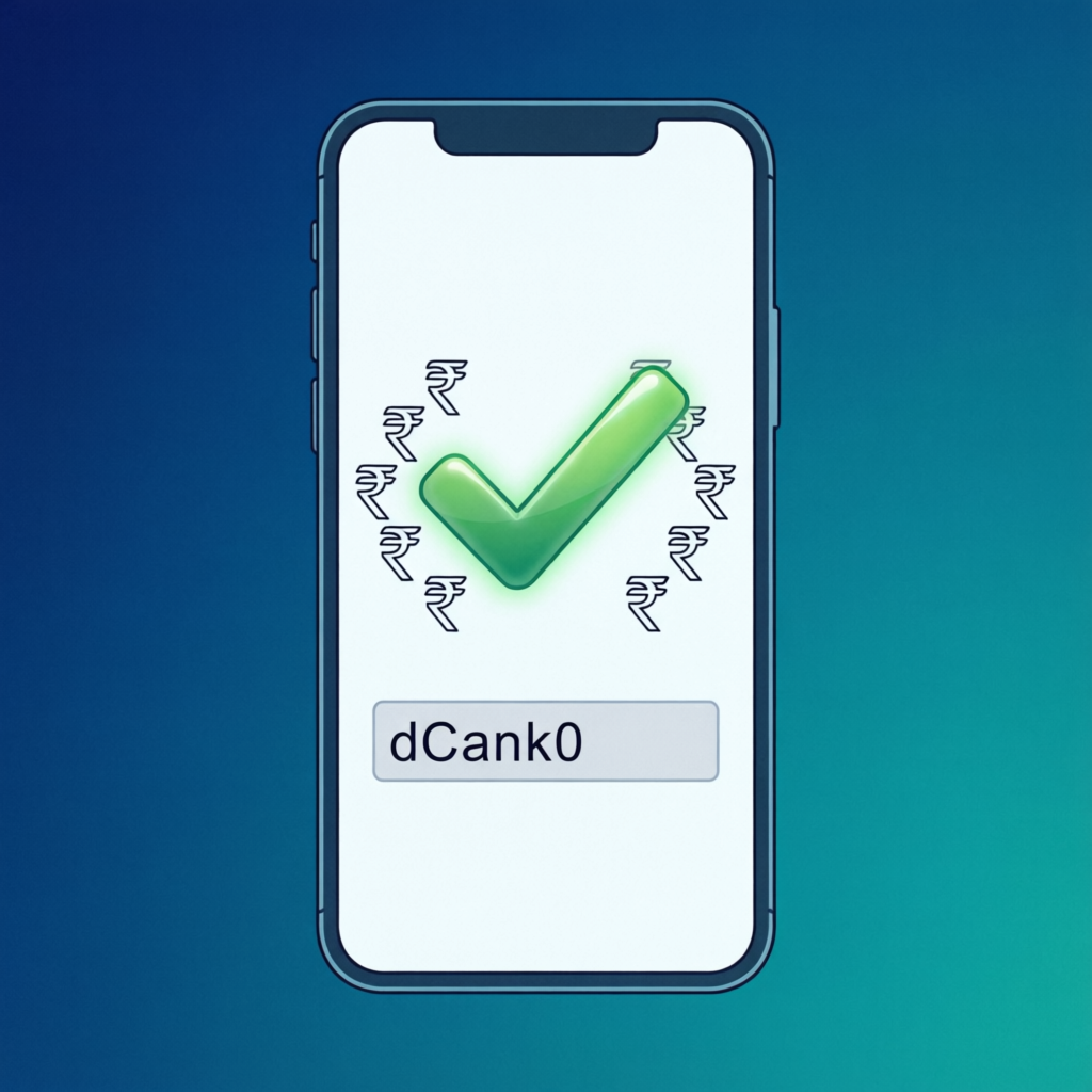 Smartphone displaying BHIM UPI registration screen with referral code dCank0