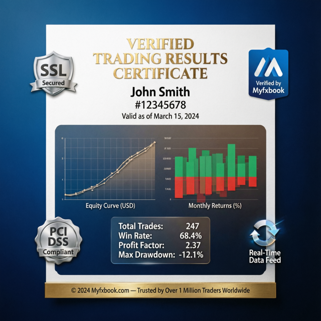 Verified Trading Results Certificate with Myfxbook graphs