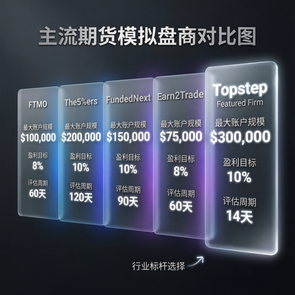 Comparison chart of prop firms showing Topstep highlighted as featured firm