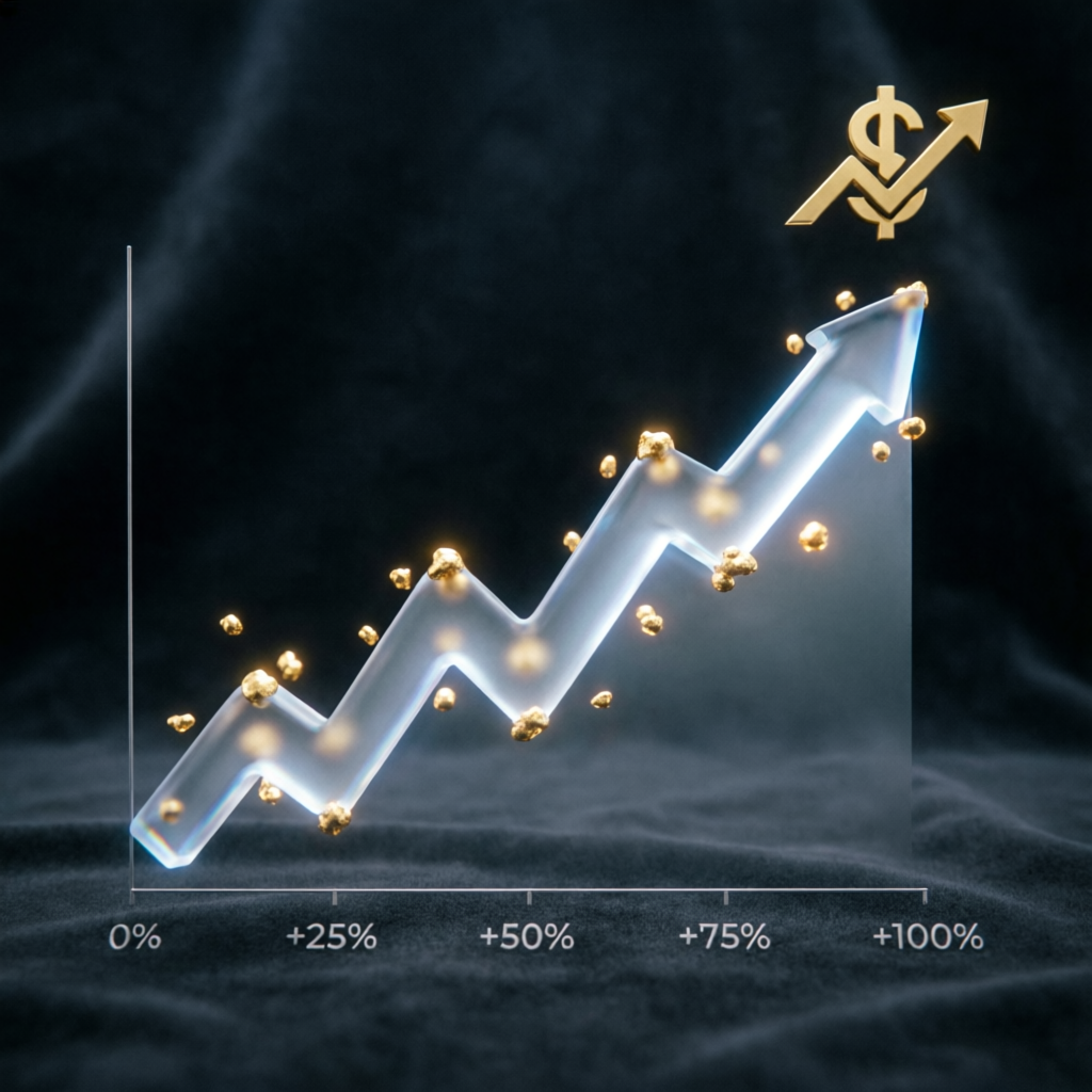Financial growth arrow chart showing account scaling from small to large funded accounts