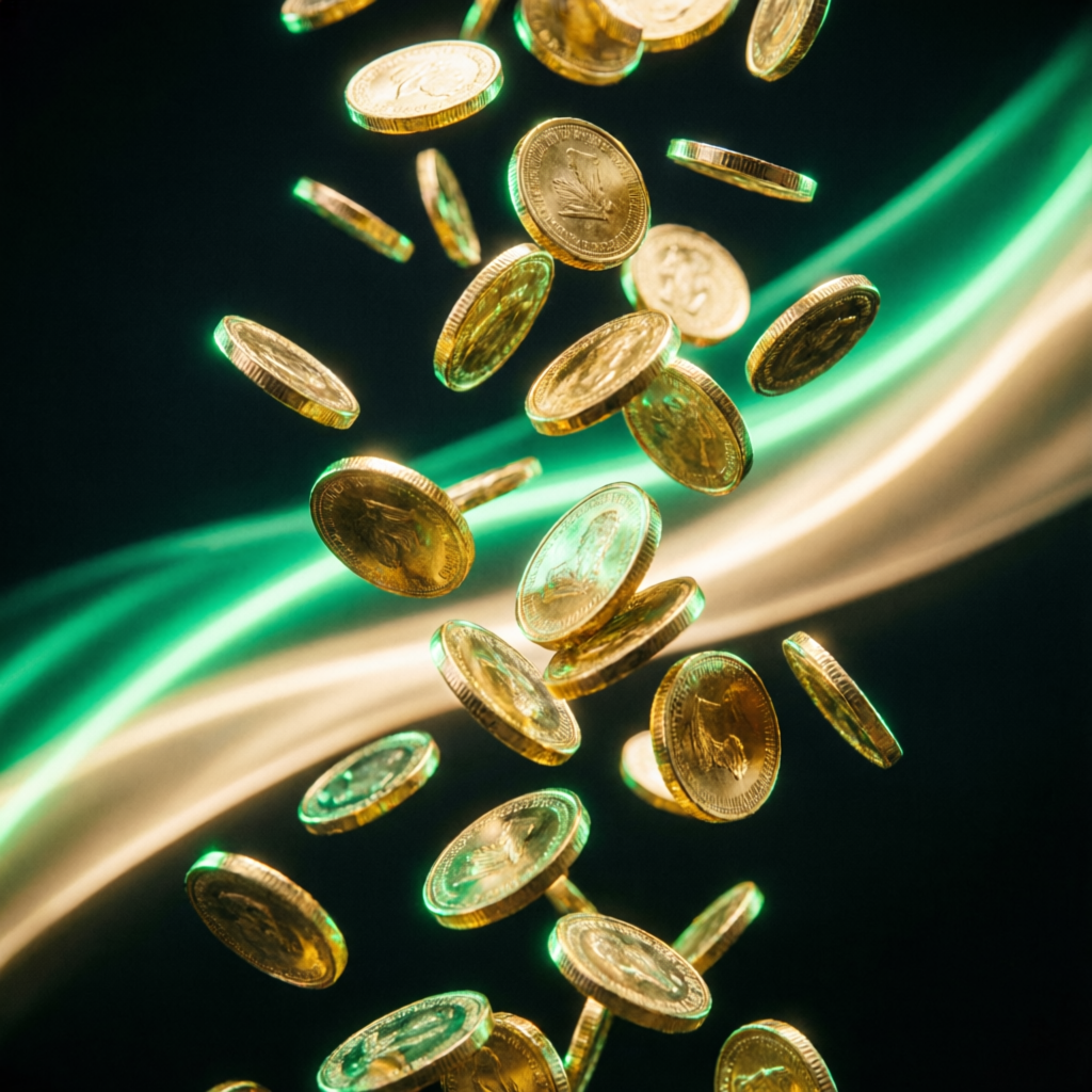 Financial success with golden coins representing trading profits