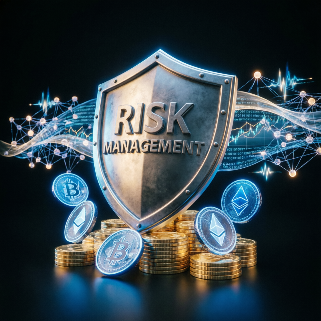Risk management shield protecting trading capital