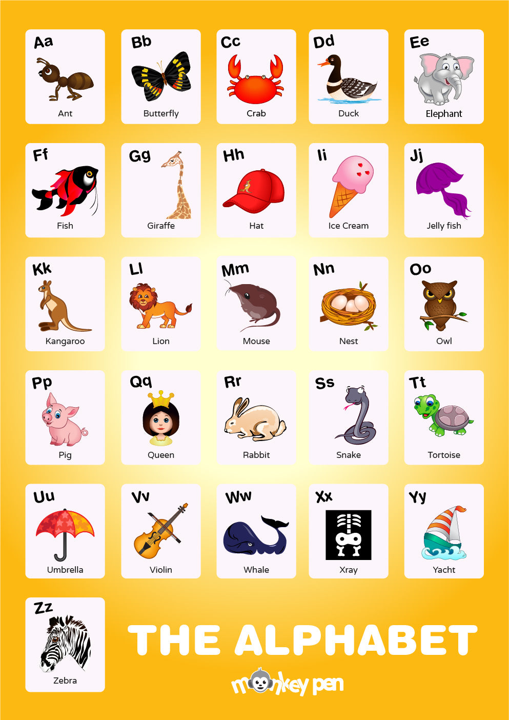 English alphabet educational with animals